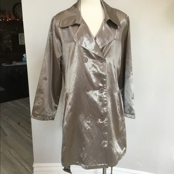 NWOT Metallic Belted Trench Coat Fully Lined Ulla Popken Size 12 - 14 LARGE - Picture 4 of 14